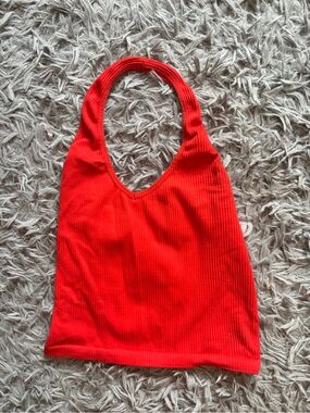 Bright Red Ribbed Halter Tank Top